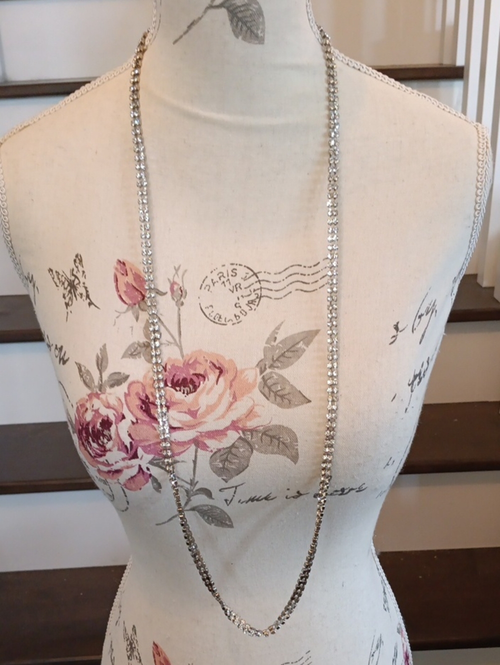& Vintage Double Row Crystal Super Long Necklace